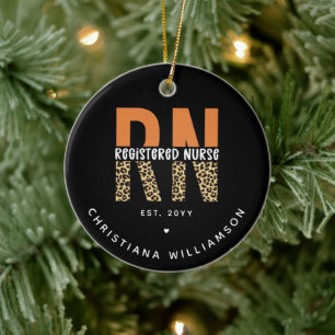 Custom RN Registered Nurse Leopard Typography Ceramic Tree Decoration