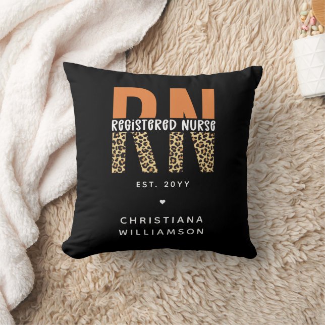 Custom RN Registered Nurse Leopard Typography Cushion (Blanket)