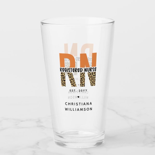 Custom RN Registered Nurse Leopard Typography Glass (Front)