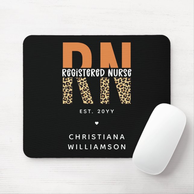 Custom RN Registered Nurse Leopard Typography Mouse Mat (With Mouse)