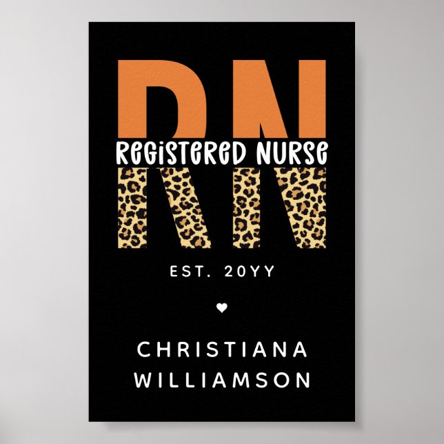 Custom RN Registered Nurse Leopard Typography Poster (Front)