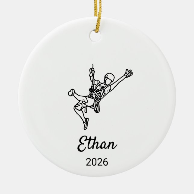 Custom Rock Climbing, Gift for boy Ceramic Tree Decoration (Front)