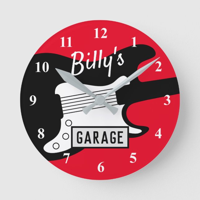 Custom rock & roll guitar car garage wall clock (Front)