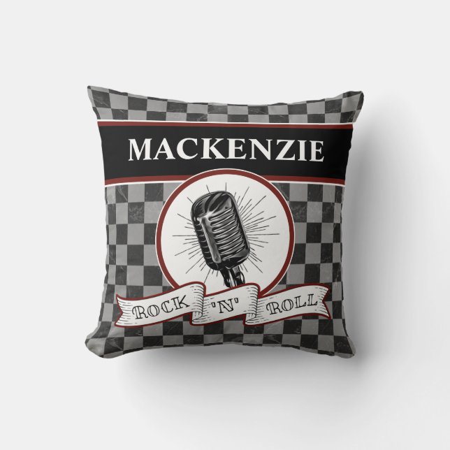 Custom Rock & Roll Music Singer Retro Microphone T Cushion (Front)