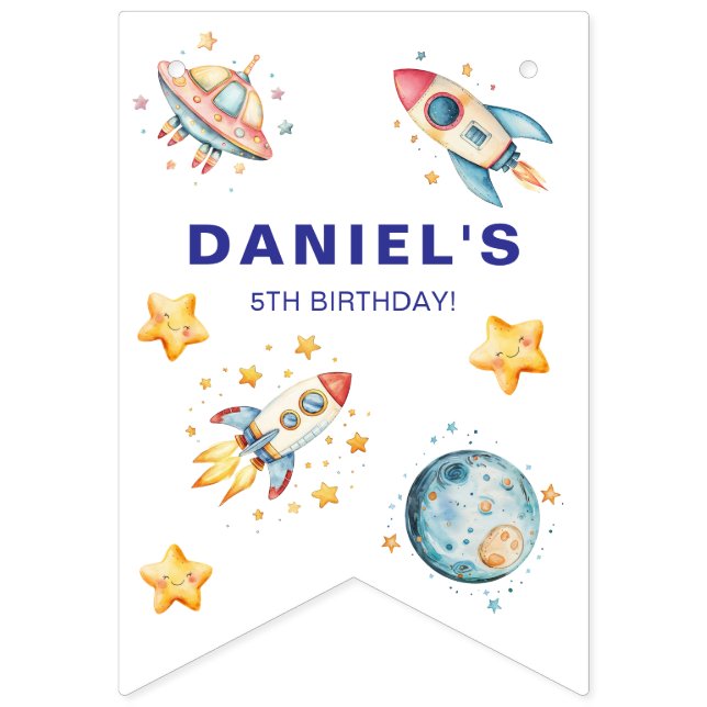 Custom Rocket Ship Space-Themed Party Bunting Bunting (First Flag)