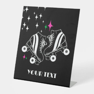 Custom Roller Skates Skating Black Disco Party   Pedestal Sign