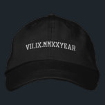 Custom Roman Numeral Date Anniversary Engagement Embroidered Hat<br><div class="desc">Custom embroidered roman numeral date,  Couple Matching Initial Partner Present,  Customised Cotton Anniversary from Him,  Personalised Embroider Gift for Her,  Personalised with Wedding from husband,  wife Fiance Fiancee Customisable 2nd,  Second Valentine's Day BF Girlfriend,  Boyfriend GF Cap Engagement Woman,  Valentine Birthday Christmas Your bad,  hair baseball cap workout sport</div>