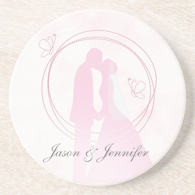 Custom Romantic Dreamy Pink Wedding Couple Drink C Coaster (Front)