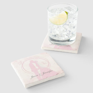 Custom Romantic Dreamy Pink Wedding Couple Stone Coaster