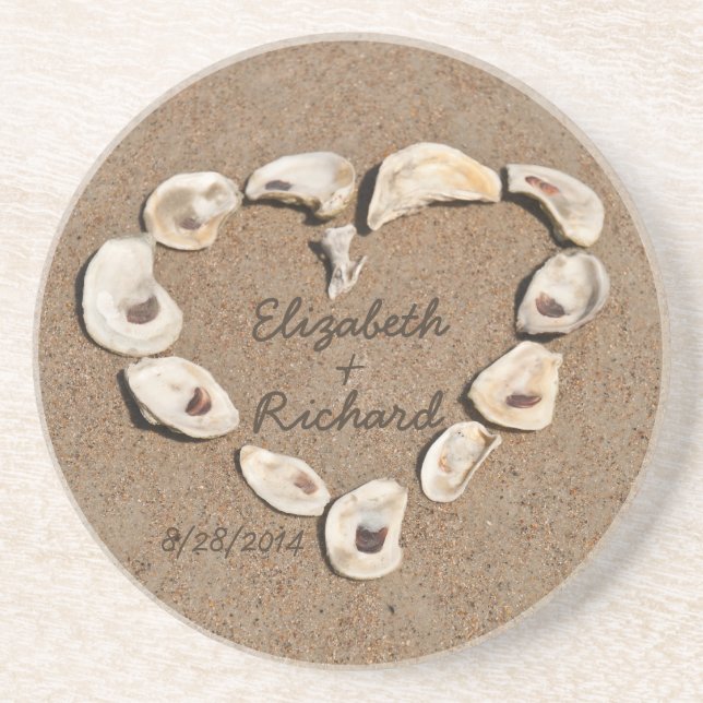 Custom Romantic Name Sea Shell Heart Coaster (Front)