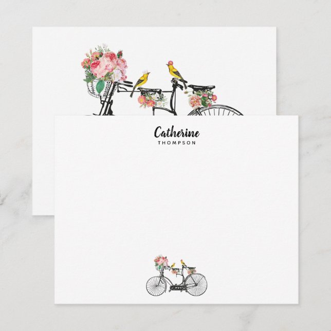 Custom Romantic Vintage Bicycle Flowers Birds Card (Front/Back)