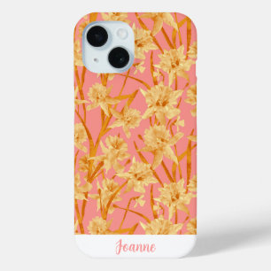 Custom Romantic Watercolor Daffodil Pattern iPhone 15 Case