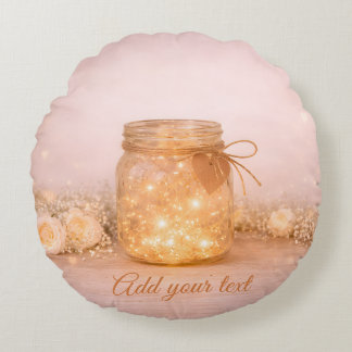 Custom Romantic Wedding Fairy Lights Round Pillow