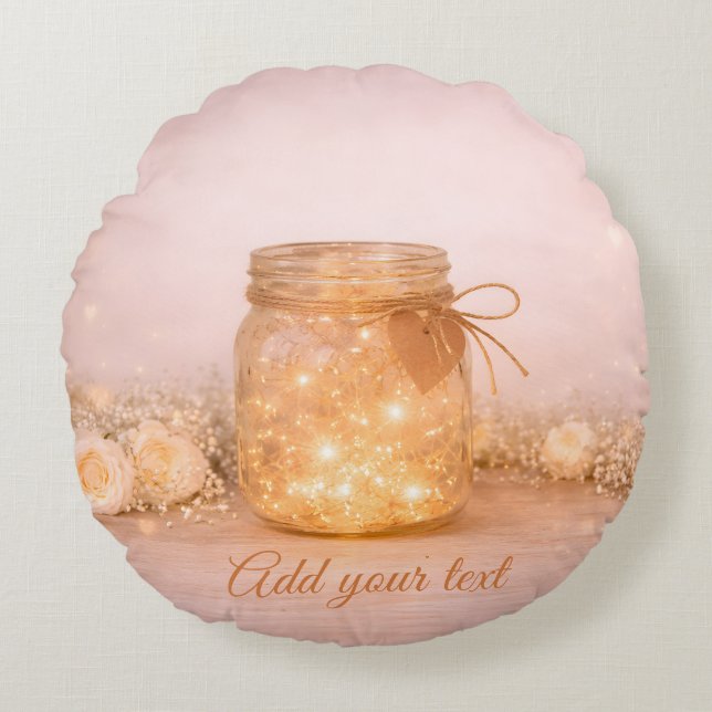 Custom Romantic Wedding Fairy Lights Round Pillow (Front)