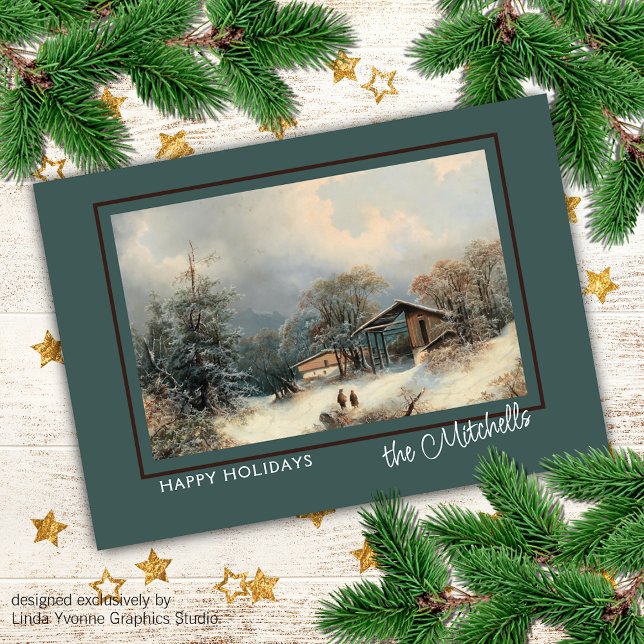 Custom Romantic Winter Landscape Oil Painting Art Holiday Card (Creator Uploaded)