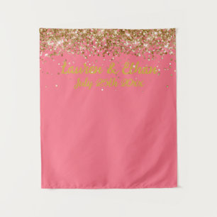 Custom Rose and Gold Glitter Wedding Photo Booth Tapestry