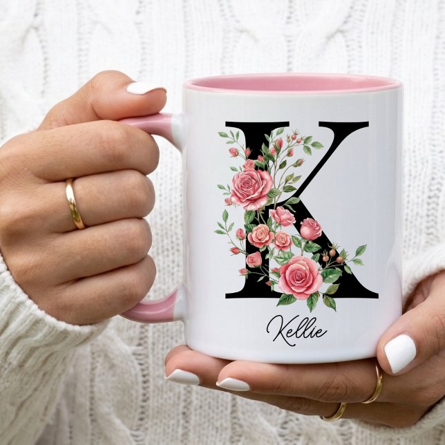 Custom Rose Birth Flower Gif Monogram Initial Name Mug (Creator Uploaded)