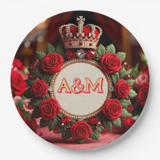 👑 Custom Rose Crown Monogram Name Gift for Her 🌹 Paper Plate