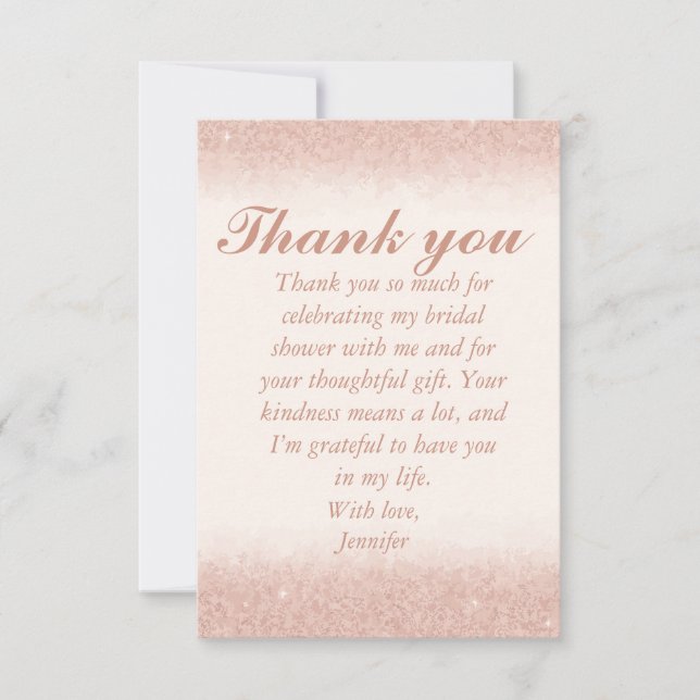 Custom Rose Gold Bridal Shower Thank You Cards (Front)