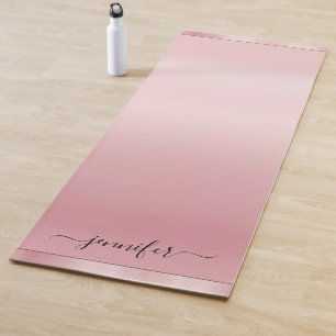 Custom Rose Gold Calligraphy Script Name Elegant Yoga Mat