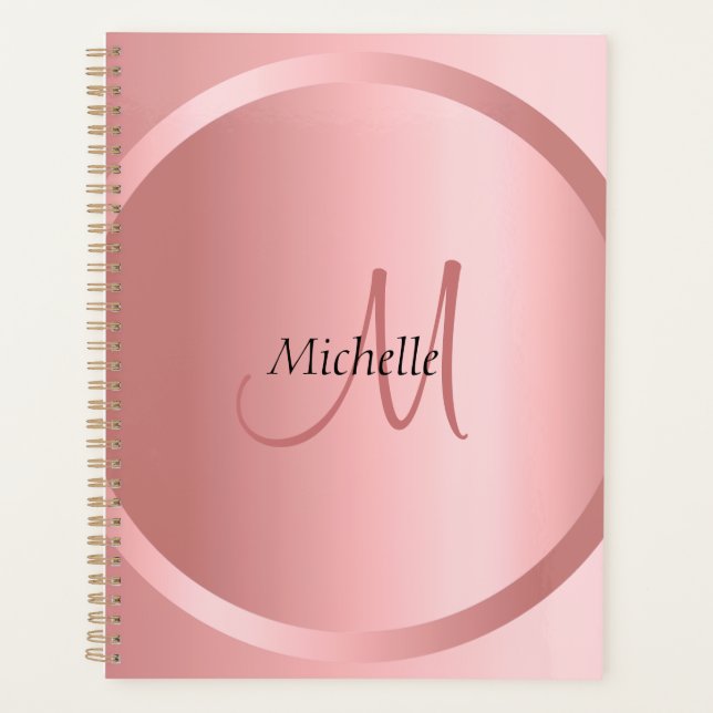 Custom Rose Gold Elegant Monogram Modern Planner (Front)