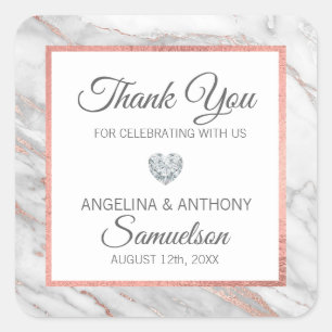 Custom Rose Gold Foil Marble WEDDING Thank You Square Sticker