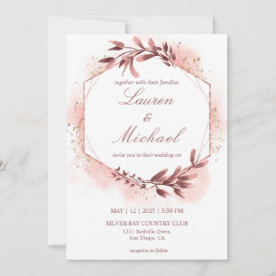 Custom Rose Gold Geometric Floral Frames Wedding Invitation