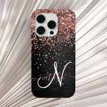 Custom Rose Gold Glitter Black Sparkle Monogram<br><div class="desc">Easily personalise this trendy elegant phone case design featuring pretty rose gold sparkling glitter on a black brushed metallic background.</div>