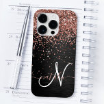 Custom Rose Gold Glitter Black Sparkle Monogram<br><div class="desc">Easily personalise this trendy elegant phone case design featuring pretty rose gold sparkling glitter on a black brushed metallic background.</div>