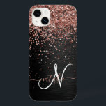 Custom Rose Gold Glitter Black Sparkle Monogram Case-Mate iPhone 14 Plus Case<br><div class="desc">Easily personalise this trendy elegant phone case design featuring pretty rose gold sparkling glitter on a black brushed metallic background.</div>