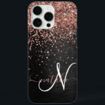 Custom Rose Gold Glitter Black Sparkle Monogram iPhone 16 Pro Max Case<br><div class="desc">Easily personalise this trendy elegant phone case design featuring pretty rose gold sparkling glitter on a black brushed metallic background.</div>