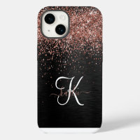 Custom Rose Gold Glitter Black Sparkle Monogram