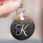 Custom Rose Gold Glitter Black Sparkle Monogram Key Ring<br><div class="desc">Easily personalise this trendy elegant keychain design featuring pretty rose gold sparkling glitter on a black brushed metallic background.</div>