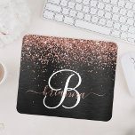 Custom Rose Gold Glitter Black Sparkle Monogram Mouse Mat<br><div class="desc">Easily personalise this trendy elegant mouse pad design featuring pretty rose gold sparkling glitter on a black brushed metallic background.</div>