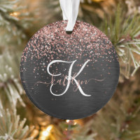 Custom Rose Gold Glitter Black Sparkle Monogram