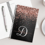 Custom Rose Gold Glitter Black Sparkle Monogram Planner<br><div class="desc">Easily personalise this trendy elegant planner design featuring pretty rose gold sparkling glitter on a black brushed metallic background.</div>