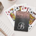 Custom Rose Gold Glitter Black Sparkle Monogram Playing Cards<br><div class="desc">Easily personalise this trendy elegant playing cards design featuring pretty rose gold sparkling glitter on a black brushed metallic background.</div>