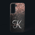 Custom Rose Gold Glitter Black Sparkle Monogram Samsung Galaxy Case<br><div class="desc">Easily personalise this trendy elegant phone case design featuring pretty rose gold sparkling glitter on a black brushed metallic background.</div>