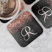 Custom Rose Gold Glitter Black Sparkle Monogram