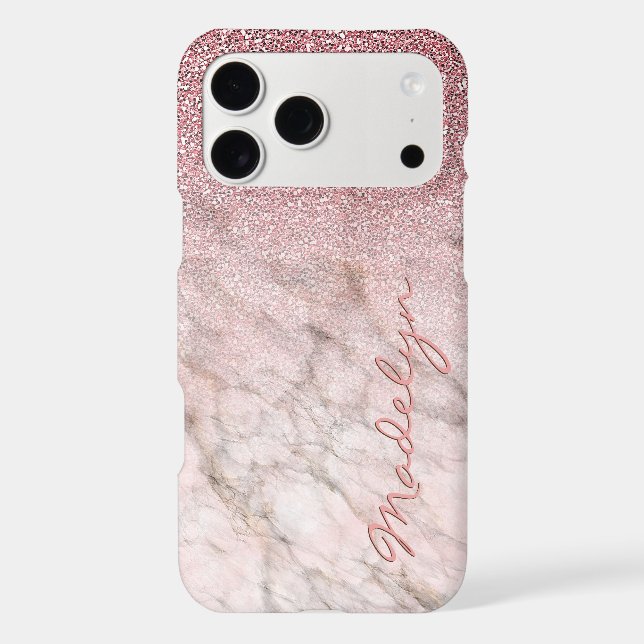 Custom Rose Gold Glitter Blush Pink Marble Pattern (Back)