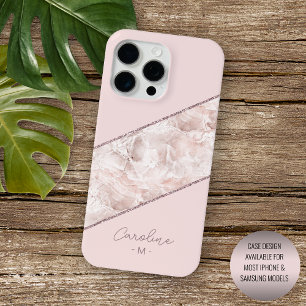 Custom Rose Gold Glitter Blush Pink Marble Pattern iPhone 16 Pro Max Case
