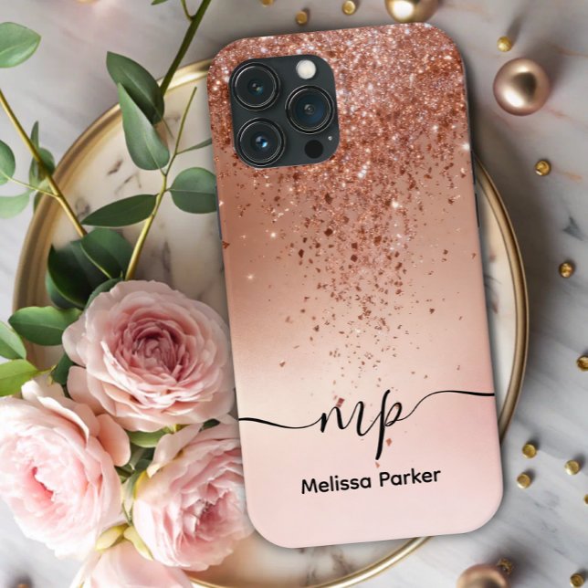 Custom Rose Gold Glitter Drip Monogram Case-Mate iPhone Case (Creator Uploaded)