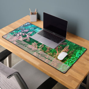 Custom Rose Gold Green Floral Botanical Elegant Desk Mat