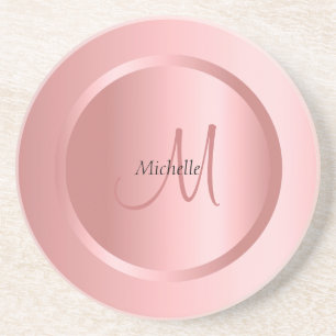 Custom Rose Gold Monogram Elegant Modern Template Coaster