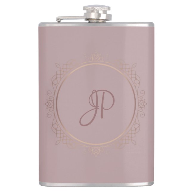 Custom Rose Gold Monogram Elegant Template Hip Flask (Front)