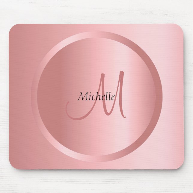 Custom Rose Gold Monogram Elegant Template Mouse Mat (Front)