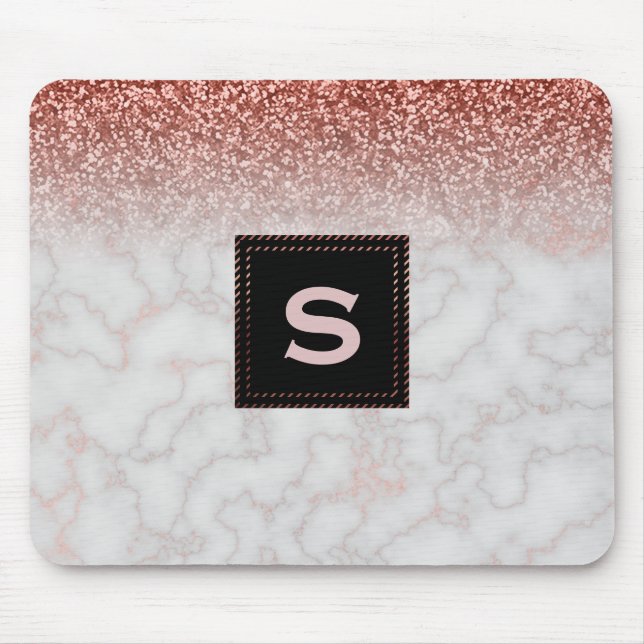 Custom Rose Gold Pink Glitter Ombre Marble Mouse Mat (Front)