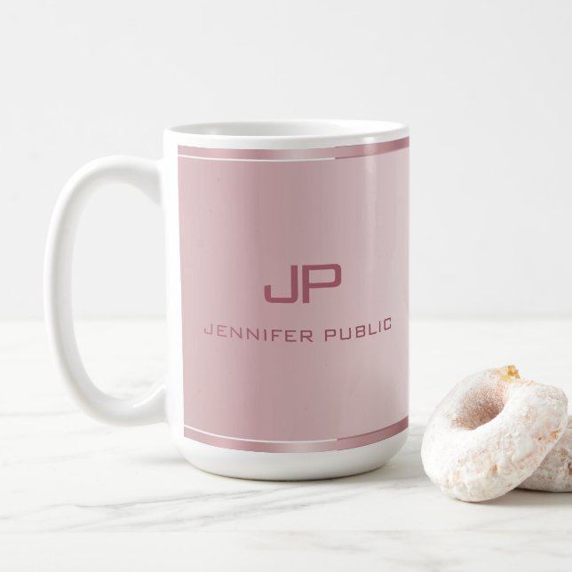 Custom Rose Gold Template Monogram Elegant Trendy Coffee Mug (With Donut)