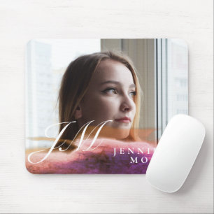 Custom Rose Gold Watercolor Photo Monogrammed Mouse Mat