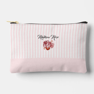 Custom Rose Painting Stripe Preppy Accessory Pouch